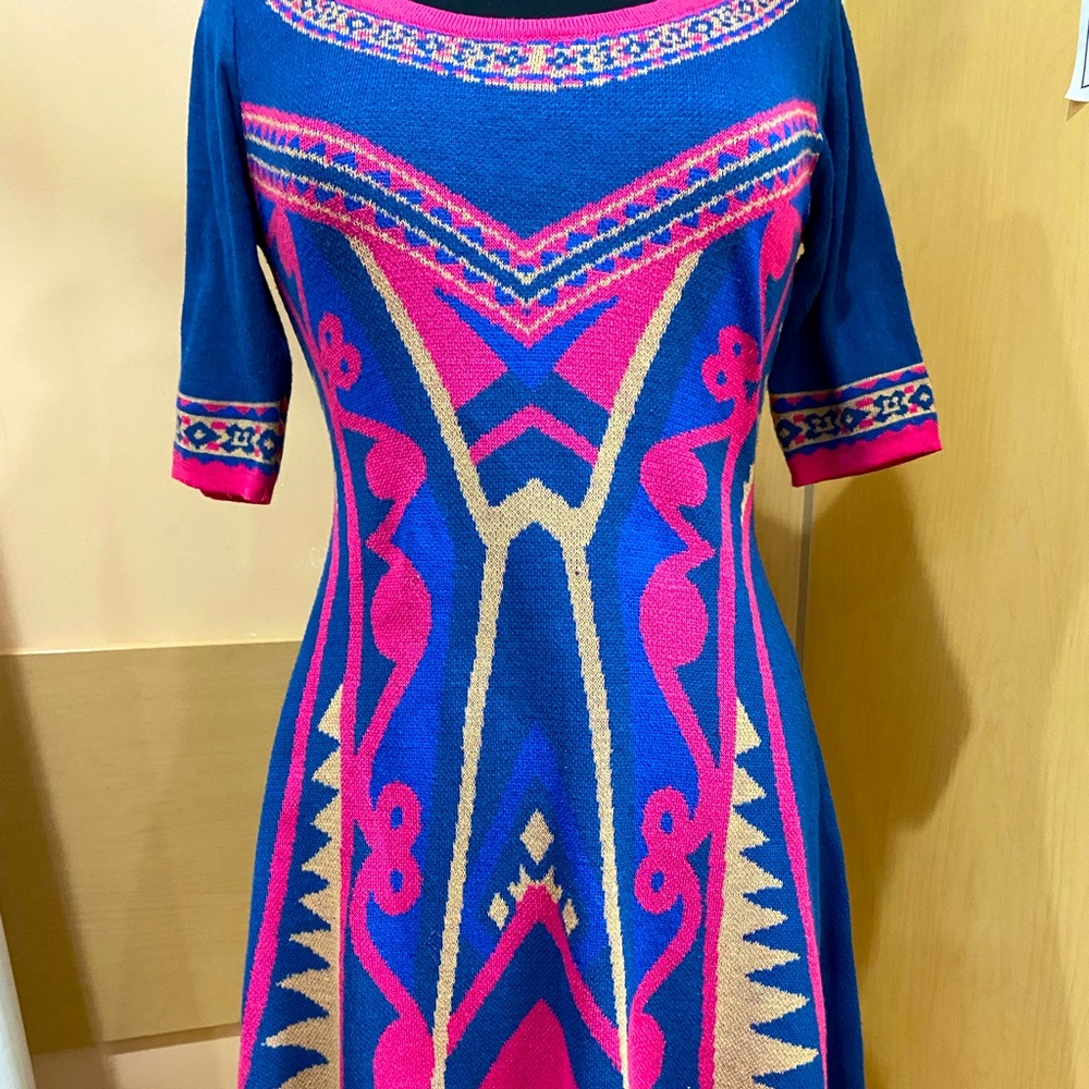Flying Tomato Scoop Neck Aztec Fit & Flare Swing Sweater Dress